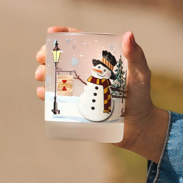 Iowa State Snowman Frosted Rocks Glass 14-oz